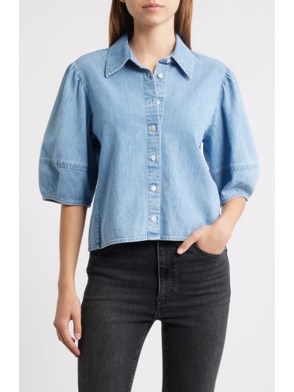 FRAME The Lantern BLIE DENIM Chambray Button-Up Shirt Size S